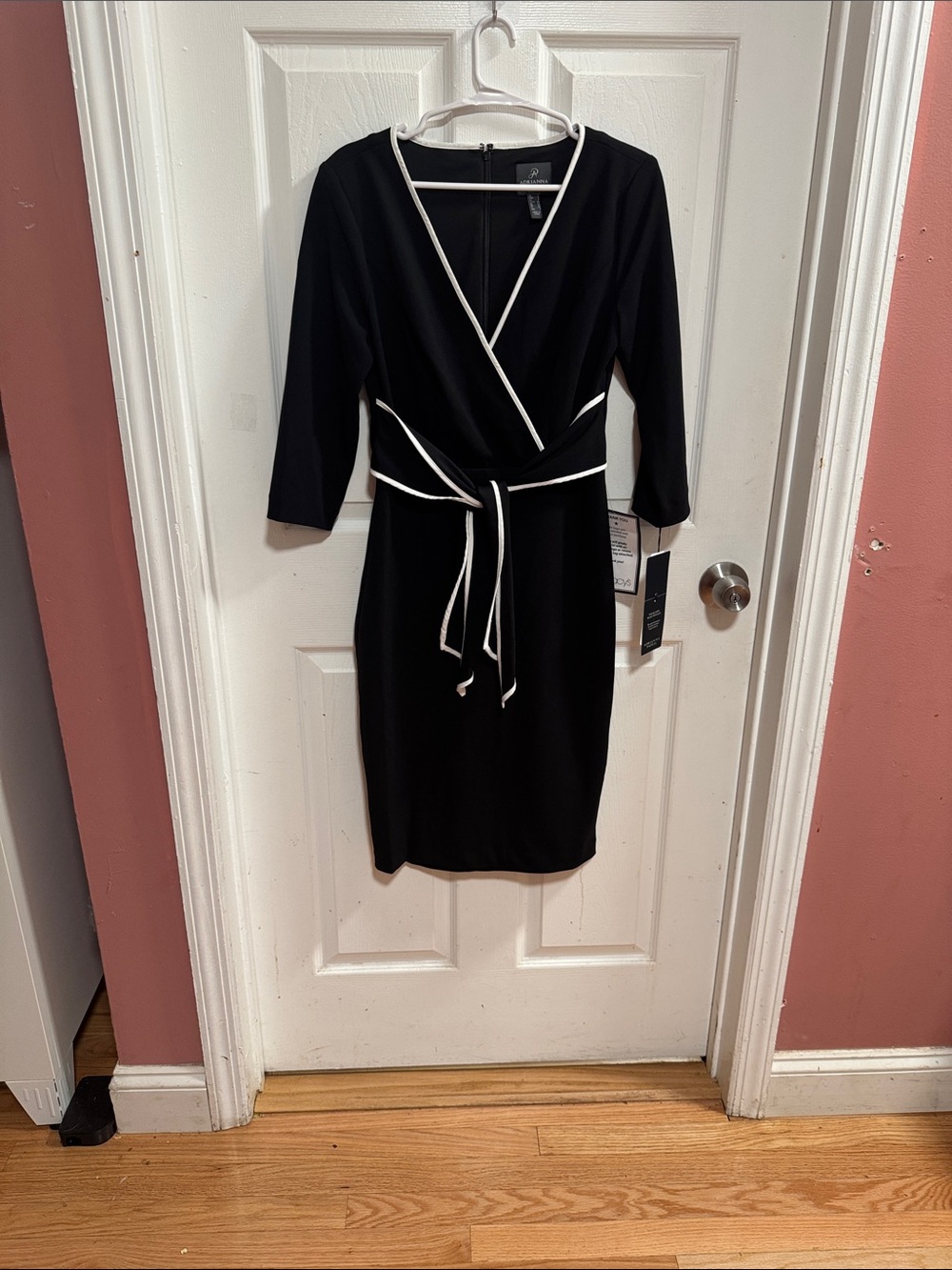 Adrianna Papell Black Wrap Dress with White Trim
